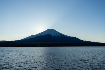 Beautiful scenery of Mount Fuji and lake.