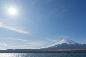 Beautiful scenery of Mount Fuji and lake.