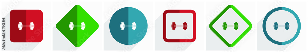 Aufkleber Fitness icon set, flat design vector illustration in 6 options for webdesign and mobile applications in eps 10