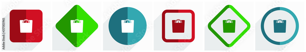 Aufkleber Weight icon set, flat design vector illustration in 6 options for webdesign and mobile applications in eps 10