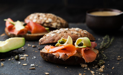 Sandwich with salmon and avocado