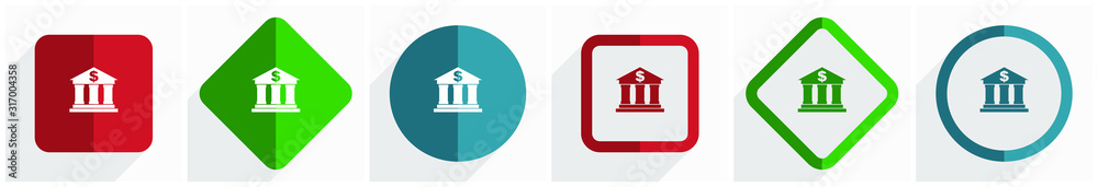 Fototapete Bank icon set, flat design vector illustration in 6 options for webdesign and mobile applications in eps 10