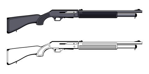Winchester rifle. Firearms. Colorful image Set of Winchester. Firearms in combat. old American wild west rifle. Vector graphics to design.