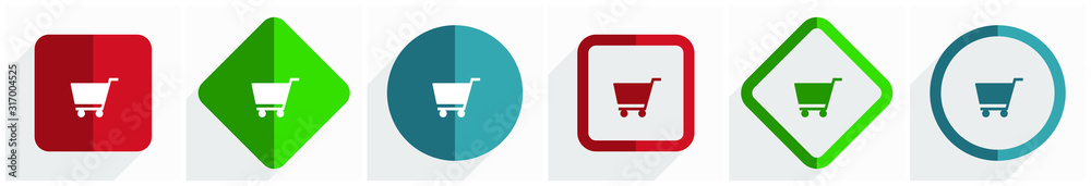 Aufkleber Cart icon set, flat design vector illustration in 6 options for webdesign and mobile applications in eps 10