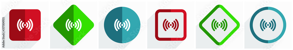 Poster Wifi icon set, flat design vector illustration in 6 options for webdesign and mobile applications in eps 10