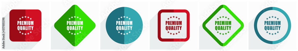 Poster Premium quality icon set, flat design vector illustration in 6 options for webdesign and mobile applications in eps 10