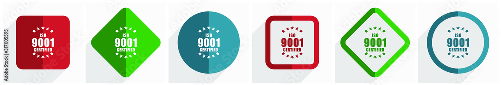 Poster Iso 9001 icon set, flat design vector illustration in 6 options for webdesign and mobile applications in eps 10