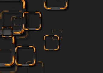 Black and bronze squares abstract geometric graphic design. Golden tech background. Vector illustration