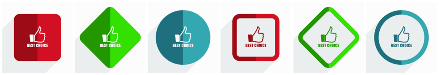 Best choice icon set, flat design vector illustration in 6 options for webdesign and mobile applications in eps 10