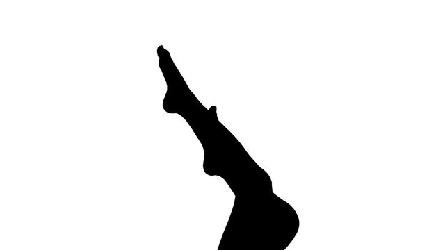 Close-up silhouette of beautiful sexy female legs. Woman posing to camera. Holding up woman's legs. Black and white