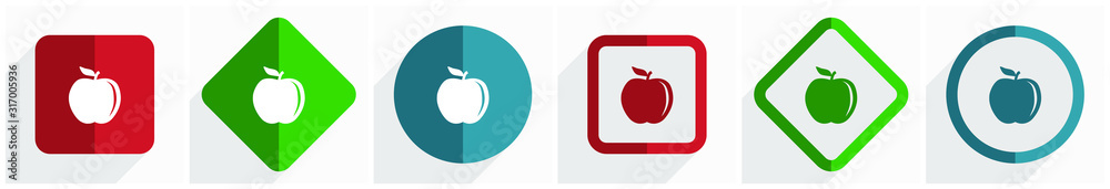Leinwandbilder Apple icon set, flat design vector illustration in 6 options for webdesign and mobile applications in eps 10