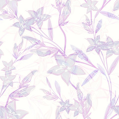 Fototapeta na wymiar Campanula Flowers Seamless Pattern. Hand Painted Illustration.