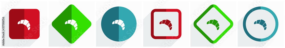 Aufkleber croissant icon set, flat design vector illustration in 6 options for webdesign and mobile applicatio