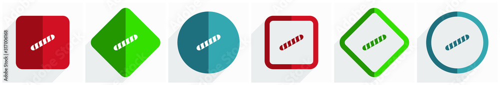 Aufkleber Baguette icon set, flat design vector illustration in 6 options for webdesign and mobile applications in eps 10