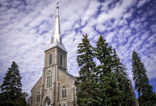 Front view of Cathedral of St. Peter-In-Chains in Peterborough, Ontario, Canada