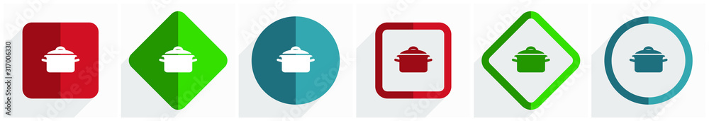 Fototapete Cook icon set, flat design vector illustration in 6 options for webdesign and mobile applications in eps 10