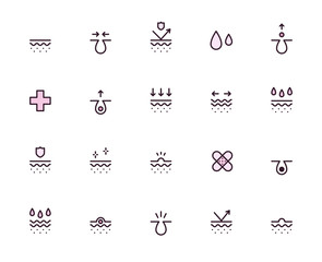 Pores and Skin. SkinCare. Set of Vector Line Icons.	