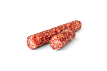 Smoked sausage isolated on white background.