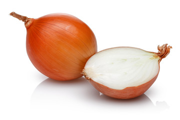 Half and whole onion isolated on white