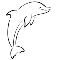 black sketch of a cute smiling dolphin