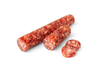 Smoked sausage isolated on white background.