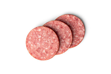 Smoked sausage isolated on white background.