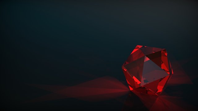 Red Crystal Isolated On Dark Background. 3D Render