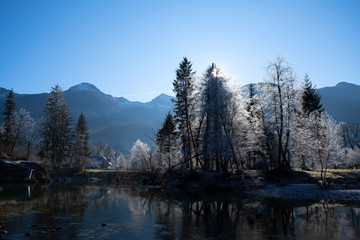 Winter morning in the mountains. Slovenia