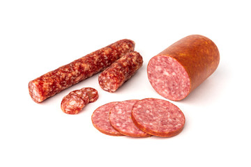 Smoked sausage isolated on white background.