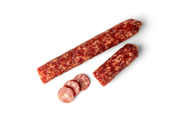 Smoked sausage isolated on white background.