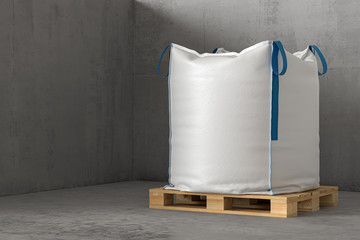 A large white sack on a pallet. 3d render
