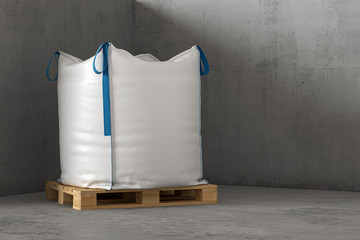 A large white sack on a pallet. 3d render