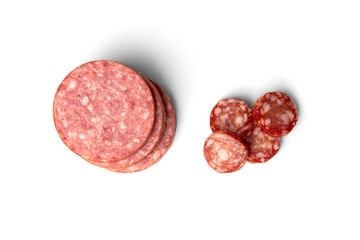 Smoked sausage isolated on white background.