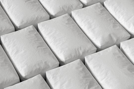 White bags on the concrete floor. 3d render