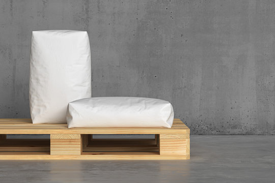 Two white sacks on a pallet. 3d render