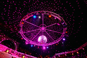 Fototapeta na wymiar Colorful disco mirror ball lights night club background