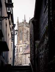 Church Tower From Alleyway 