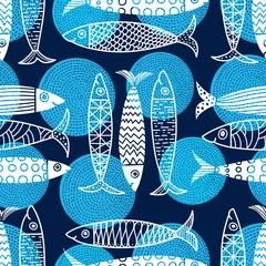 Behang Zeedieren Leuke vis. Kinderen lijn achtergrond. Naadloze patroon. Kan worden gebruikt in de textielindustrie, papier, achtergrond, scrapbooking.