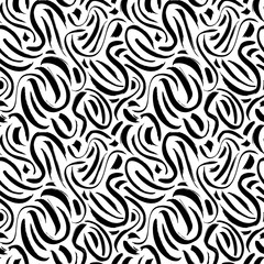 Elegant brush strokes vector seamless pattern. Black grunge curls abstract texture. Paintbrush smears decorative background.