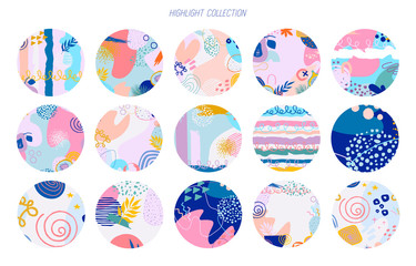 Fototapeta premium Big set of round icons for social media stories. Abstract various vector highlight covers. Minimalist modern trendy vector illustration.