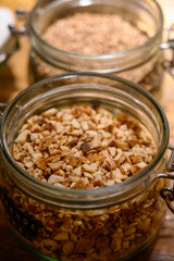 Tastes of gin, botanicals ingredients for gin distillery process, pot with dried orange peels