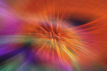 Circular geometric multicolor blurred gradient background. Abstract colorful explosion effect. Centric motion pattern. Red, orange, purple, green mixed texture. Color burst