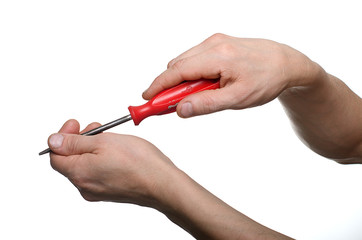 a man with a screwdriver in his hands