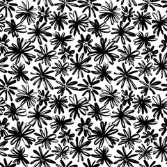 Fototapeta premium Brush flower vector seamless pattern. Hand drawn botanical ink illustration with floral motif. Camomile or daisy painted by brush.