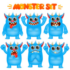 Monster cartoon emoji character in various emotions collection