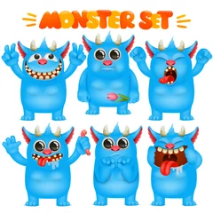 Fotobehang Monster cartoon emoji character in various emotions collection © nektoetkin