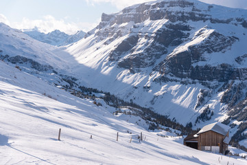 Fototapeta na wymiar Alps in winter. Urnerboden and the Klausenpass
