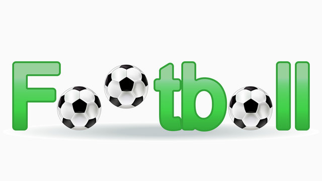 Stylish illustration of the inscription of the word football. Green colour. Soccer ball instead of letters. Sign, symbol