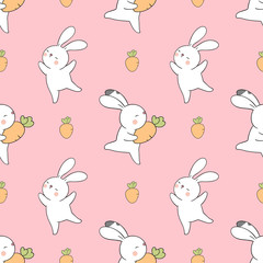 Obraz na płótnie Canvas Seamless pattern bunny with little carrot for spring season.