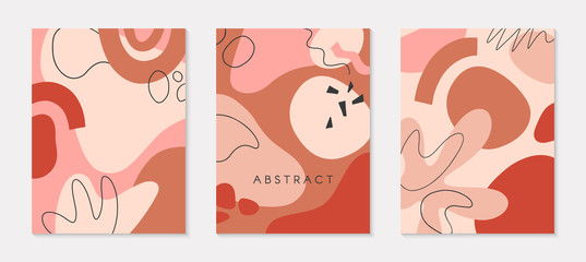 Set of modern vector illustrations with hand drawn organic shapes and textures in pastel colors.Trendy contemporary design perfect for prints,flyers,banners,invitations,branding design,covers and more